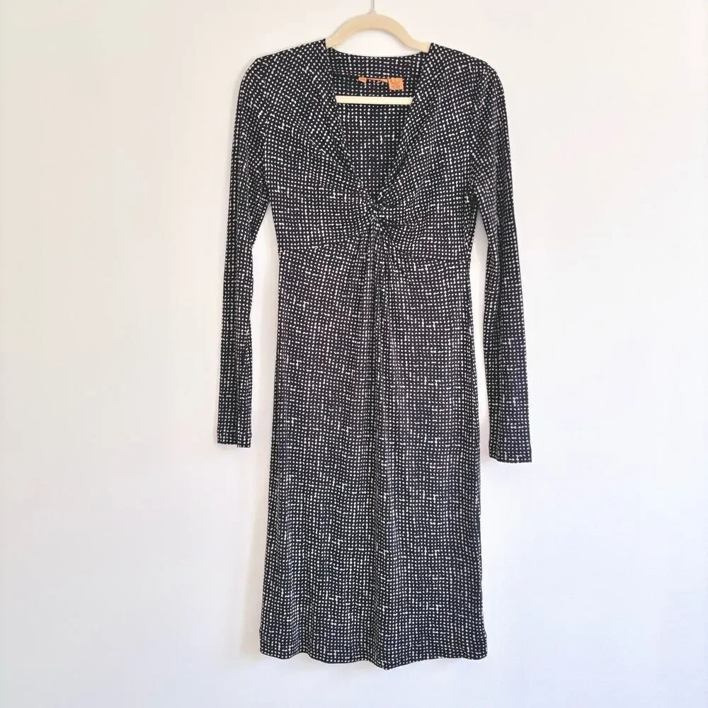 Tory Burch Anne Sophie Silk Jersey Dress – Black White Dot Print, Size S